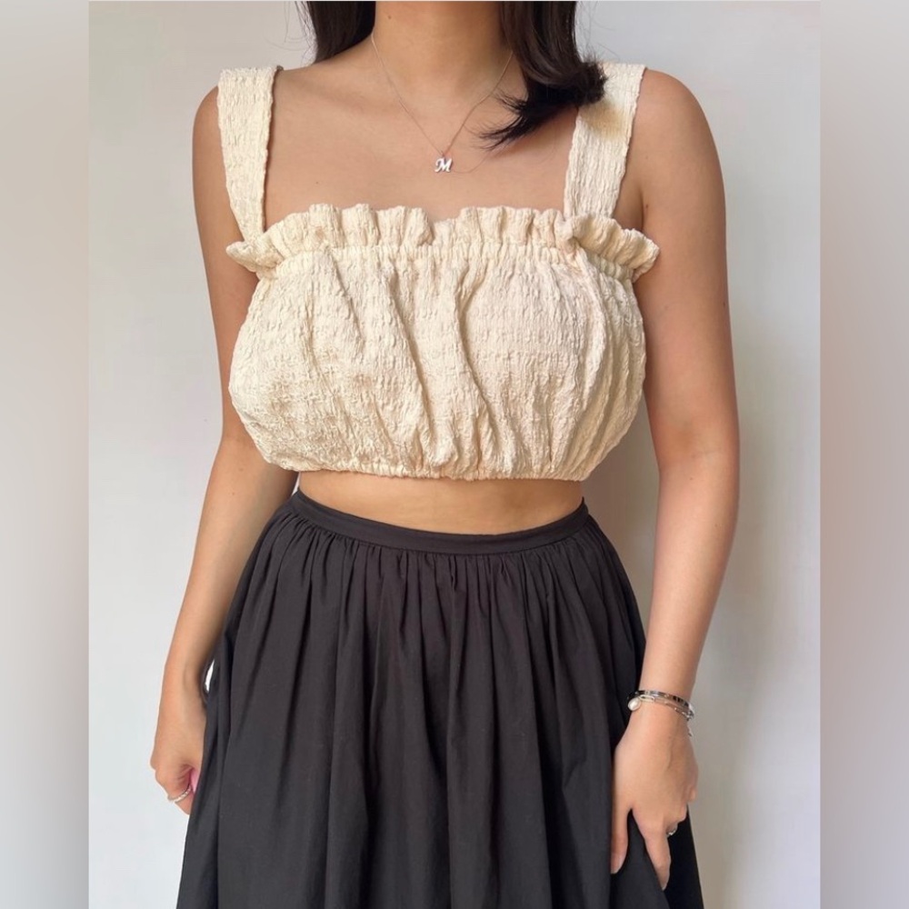 Popcorn textured cream cropped top